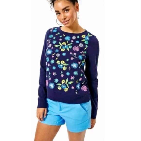 Lilly Pulitzer Tops - Lilly Pulitzer Rami Floral Embroidered Sweatshirt Sz Smal